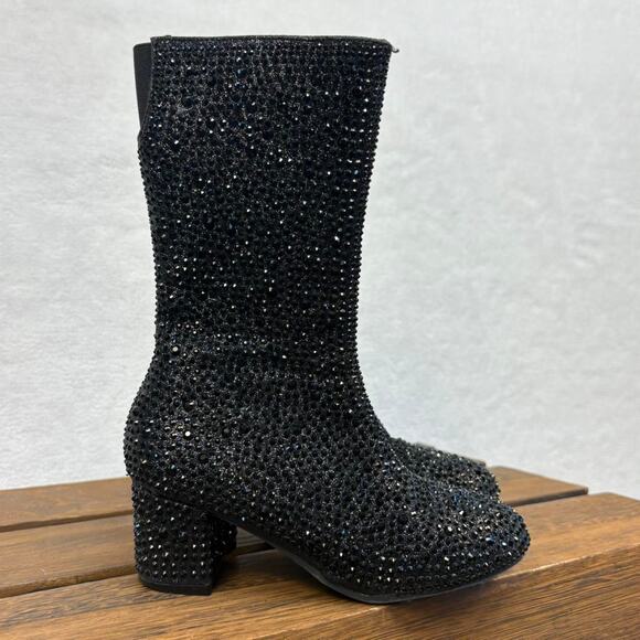 Link Girls Black Rhinestone Knee-high High Heel Boots Girls Size 12 - Picture 9 of 9